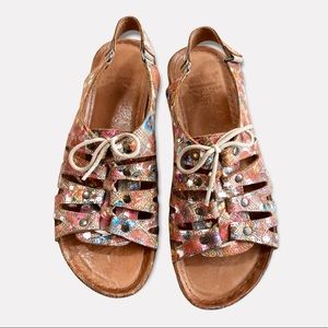 Karyoka Leather Floral Multi-Color Lace Up Sandals Sz EU 38/US 7.5